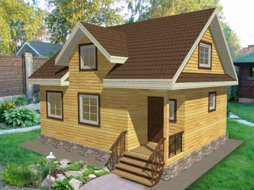 Фото проекта дома из бруса с мансардой