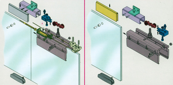 Схема крепления стеклянных дверей